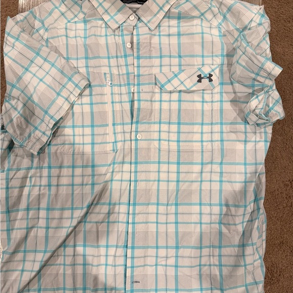 Under Armour Men's Aqua and White Plaid Shirt - Picture 1 of 5